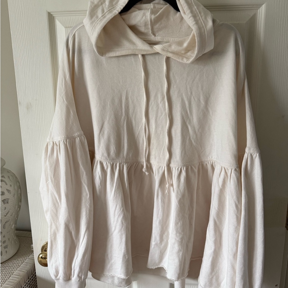 Aerie Cream Peplum Hoodie